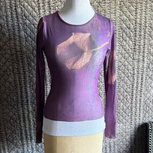 Cop.Copine Purple Leaf Long Sleeve Mesh Top -
